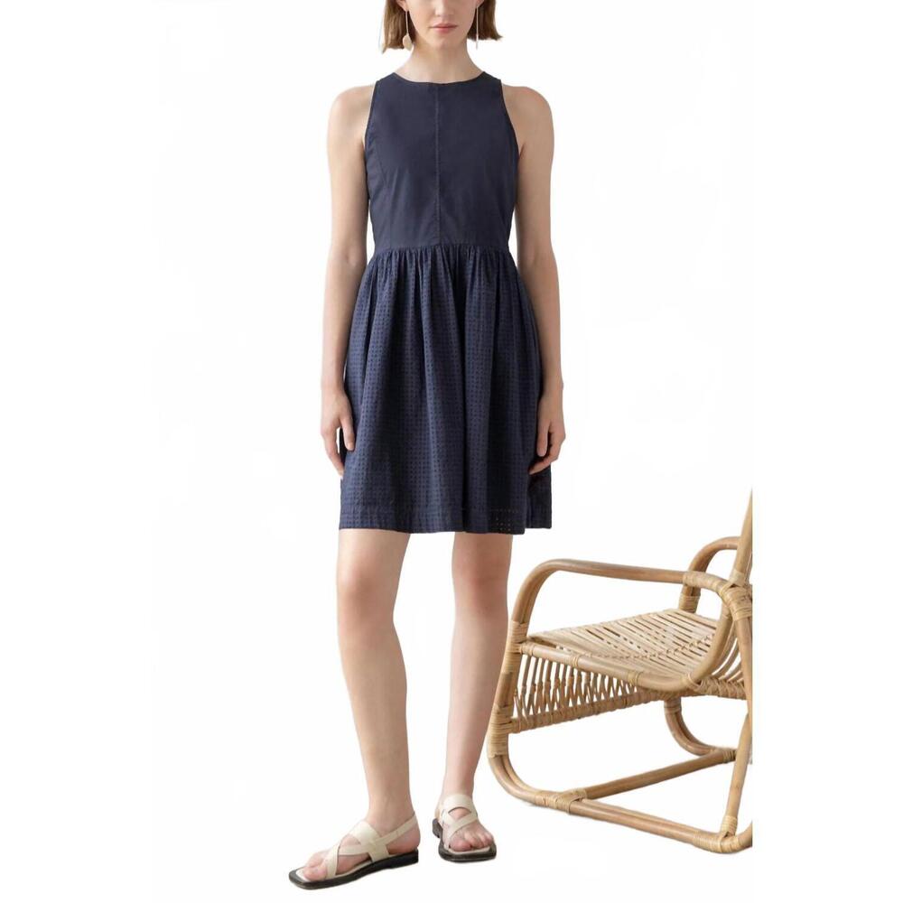 NEW LILLA P eyelet high neck mini dress in navy - Picture 4 of 6